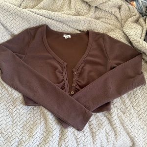 Brown Button Up Crop Top